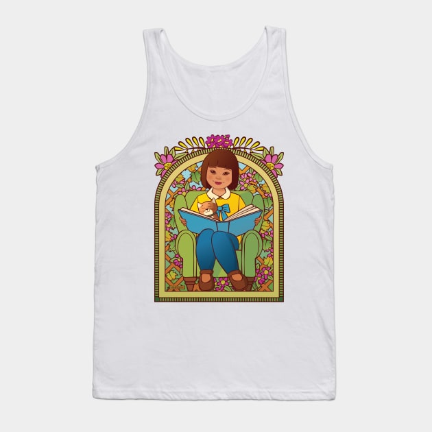 Girl Reading to Cat Tank Top by Sue Cervenka